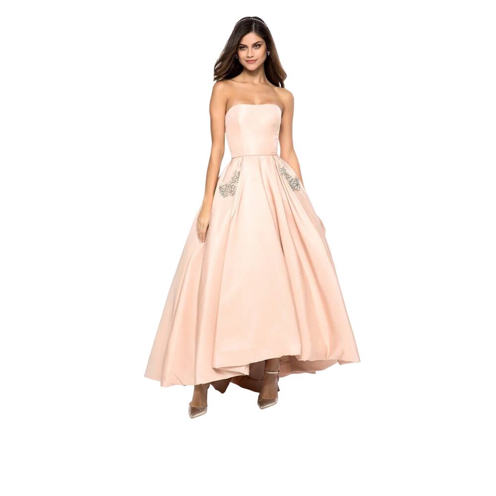 Sherri Hill A-Line High-Low Ball Gown Dress Two Pockets Nude Blush Women's 4 NWT